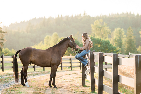 A horse and woman rider in the Redmond influencer affiliate program.